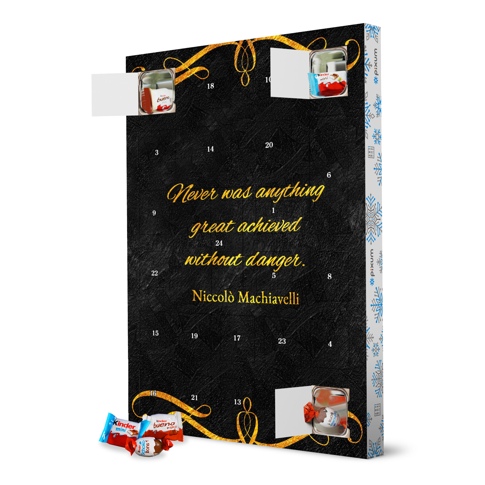 Adventskalender XXL mit Produkten von Kinder Erfolge und Gefahren artboxONE Adventskalender Typografie