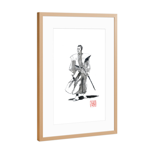 Poster mit Rahmen Kupfer "Samurai-Spaziergang" artboxONE - Menschen,Schwarzweiß,Männer - Samurai,Sumie,Japan,Schwarzweiß