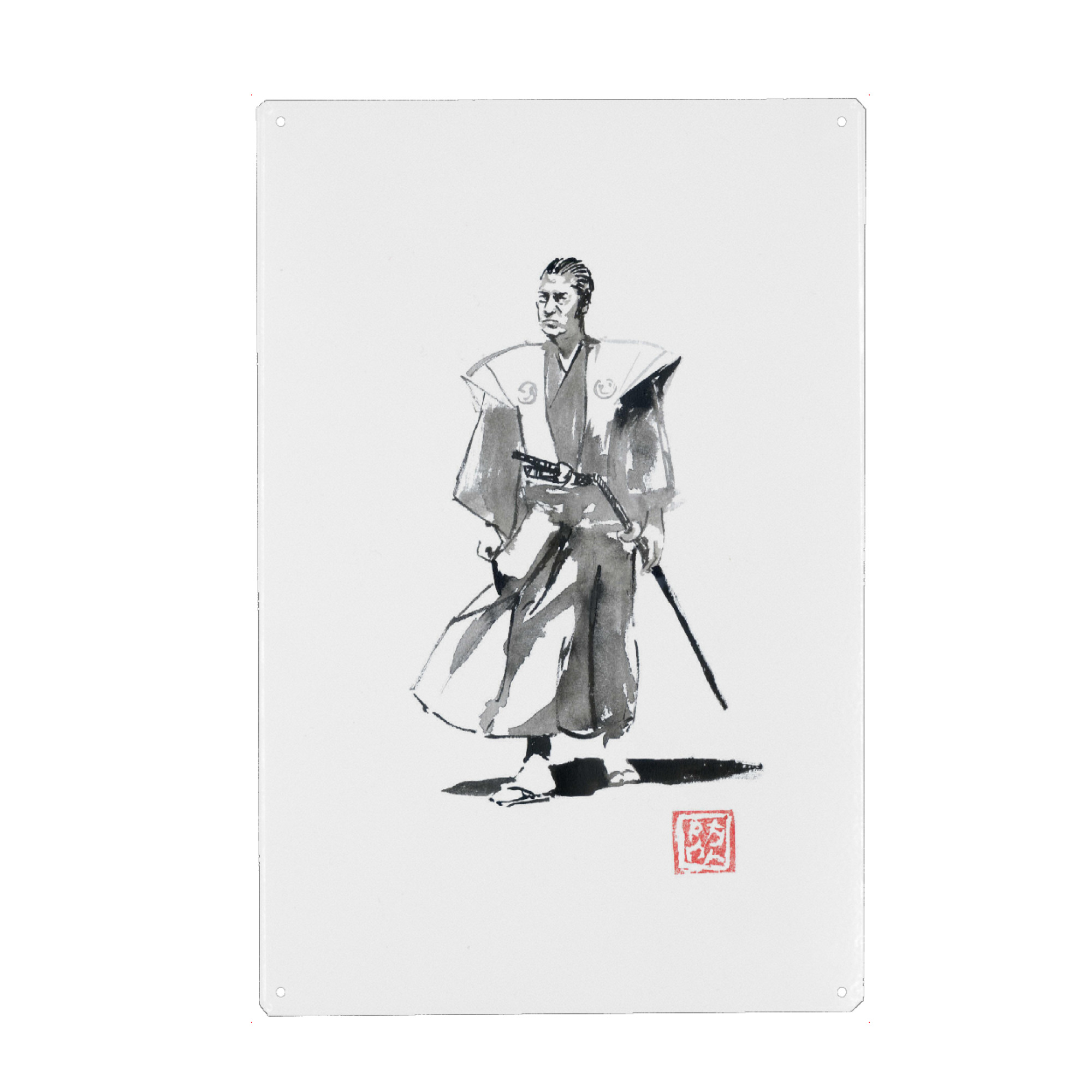 Metall Poster "Samurai-Spaziergang" artboxONE - Menschen,Schwarzweiß,Männer - Samurai,Sumie,Japan,Schwarzweiß - Blechschild