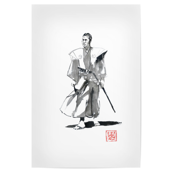 Poster "Samurai-Spaziergang" artboxONE - Menschen,Schwarzweiß,Männer - Samurai,Sumie,Japan,Schwarzweiß