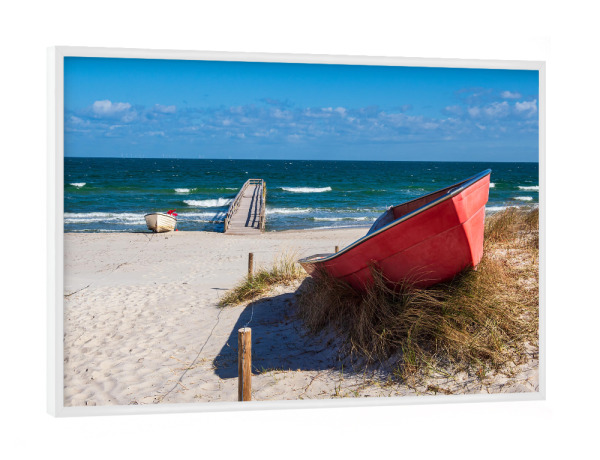 Poster mit weißem Rahmen "Boot, Düne und Ostsee" artboxONE - Natur,Reise,Reise / Strand und Meer
