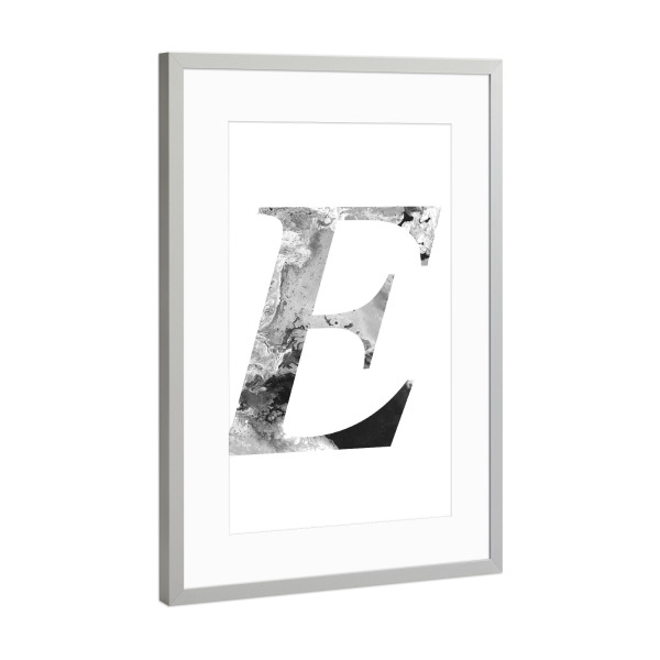 Poster mit Rahmen Silber "Buchstabe Alphabet E" artboxONE - Typografie,Schwarzweiß,Buchstaben,Buchstaben / E