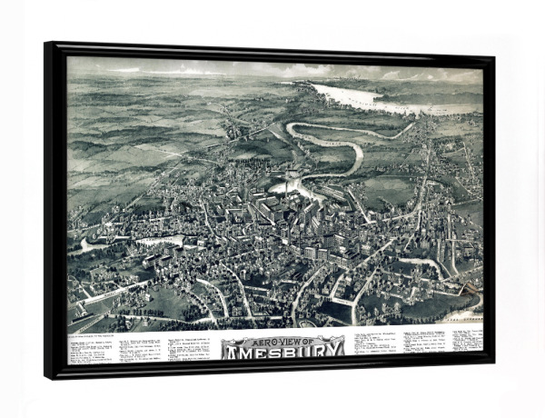 Poster mit schwarzem Rahmen "Amesbury-Massachusetts-Karte" artboxONE - Kartografie - Karte,Flach,Jahrgang,Stadt,Alte,Retro,Reise