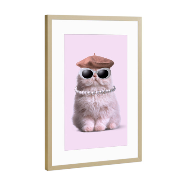 Poster mit Rahmen Gold "Mode-Katze" artboxONE - Tiere,Fashion,Lustig