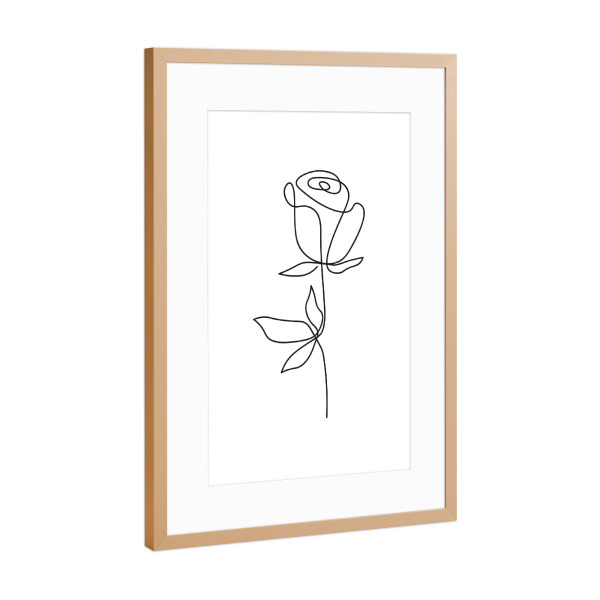 Poster mit Rahmen Kupfer "Abstraktes one line Blumendesign" artboxONE - Floral,Schwarzweiß