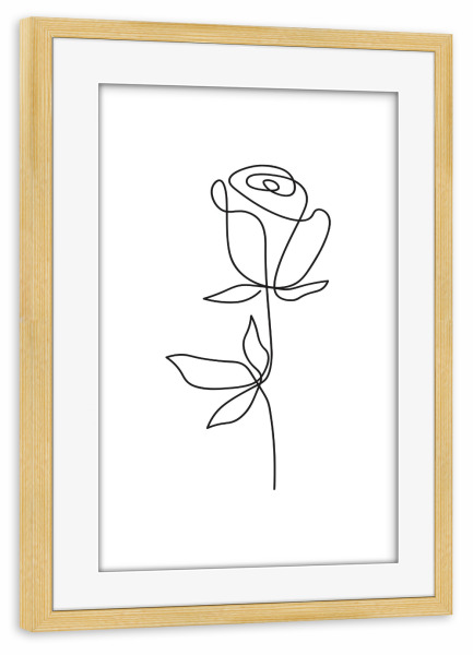 Poster mit Rahmen kiefer "Abstraktes one line Blumendesign" artboxONE - Floral,Schwarzweiß