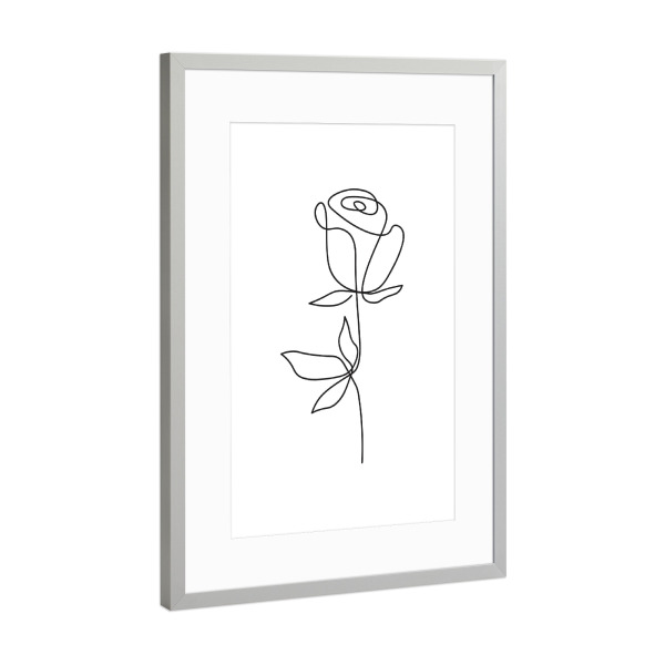 Poster mit Rahmen Silber "Abstraktes one line Blumendesign" artboxONE - Floral,Schwarzweiß