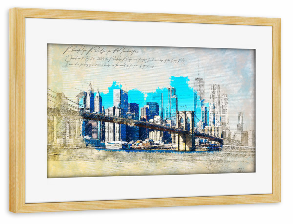 Poster mit Rahmen kiefer "Brooklyn Bridge nach Manhattan" artboxONE - Städte / New York,Architektur,Reise / Länder