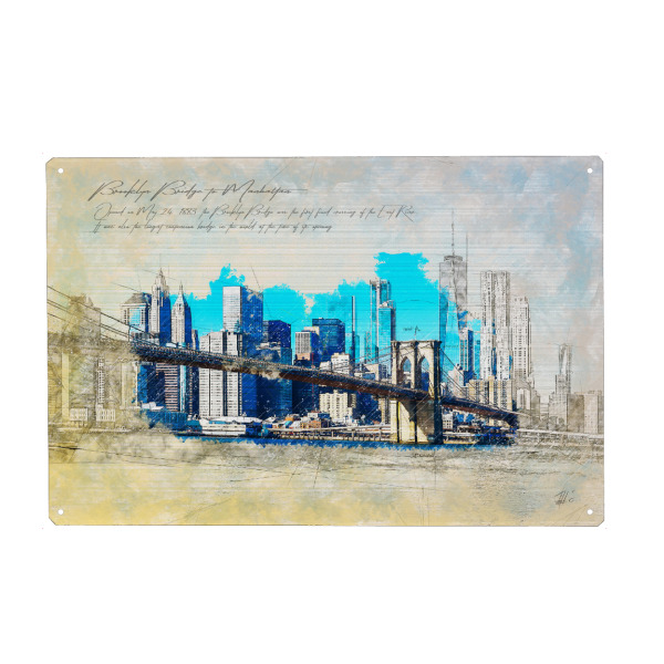 Metall Poster "Brooklyn Bridge nach Manhattan" artboxONE - Städte / New York,Architektur,Reise / Länder