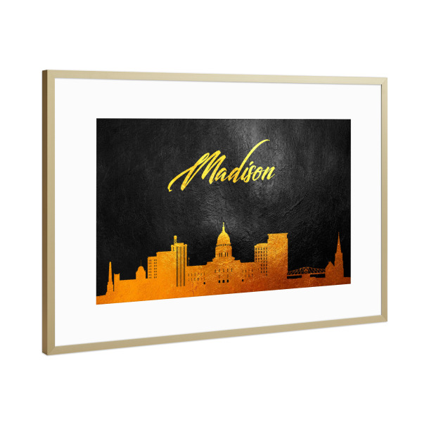 Poster mit Rahmen Gold "Madison Wisconsin Gold-Skyline" artboxONE - Städte - Madison,Wisconsin,Gold,Skyline,Stadt