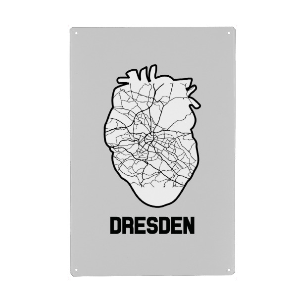 Metall Poster "Dresden Herzkarte - weiß" artboxONE - Reise,Städte / Dresden,Kartografie