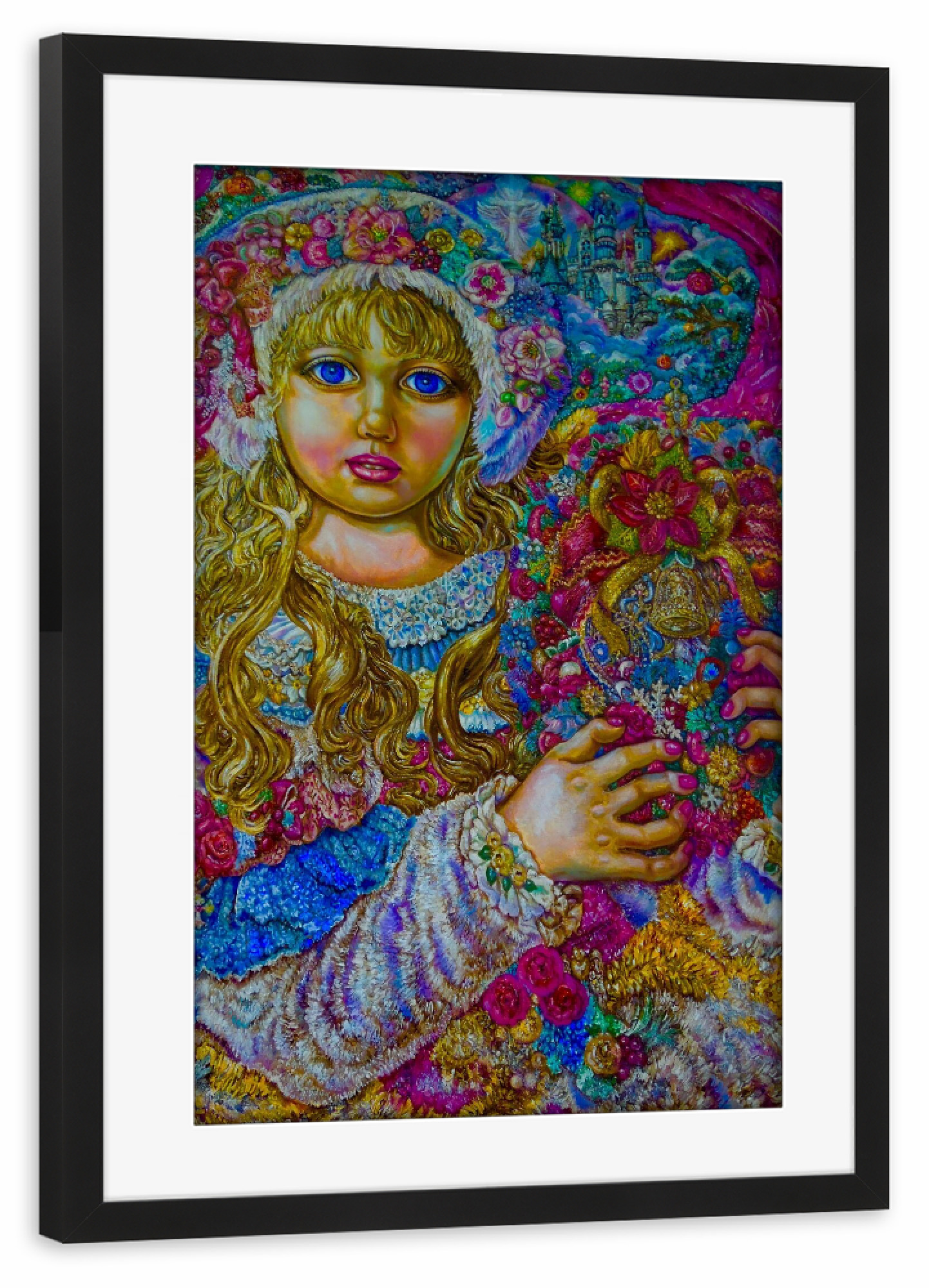 Poster mit Rahmen schwarz "Ein Engel des Weihnachtskranzes" artboxONE - Menschen,Weihnachten - Engel,Weihnachten,Kunst,Fantasie,Religion