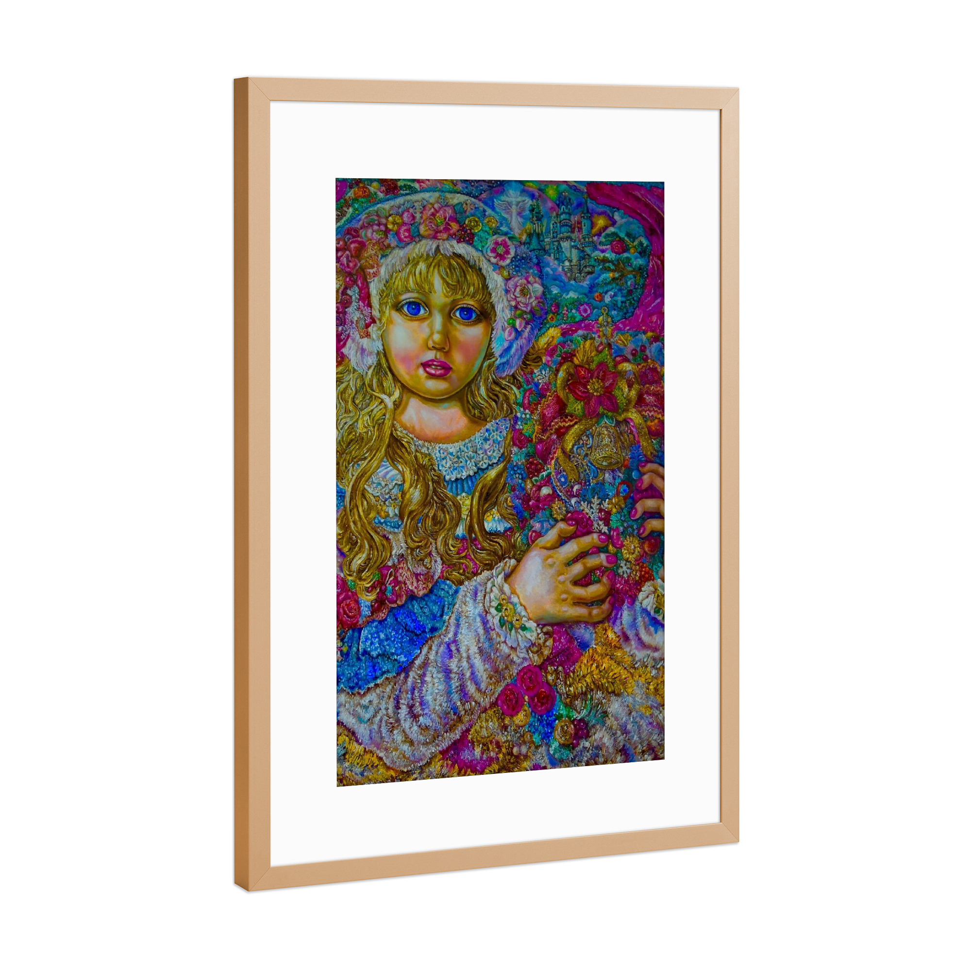 Poster mit Rahmen Kupfer "Ein Engel des Weihnachtskranzes" artboxONE - Menschen,Weihnachten - Engel,Weihnachten,Kunst,Fantasie,Religion