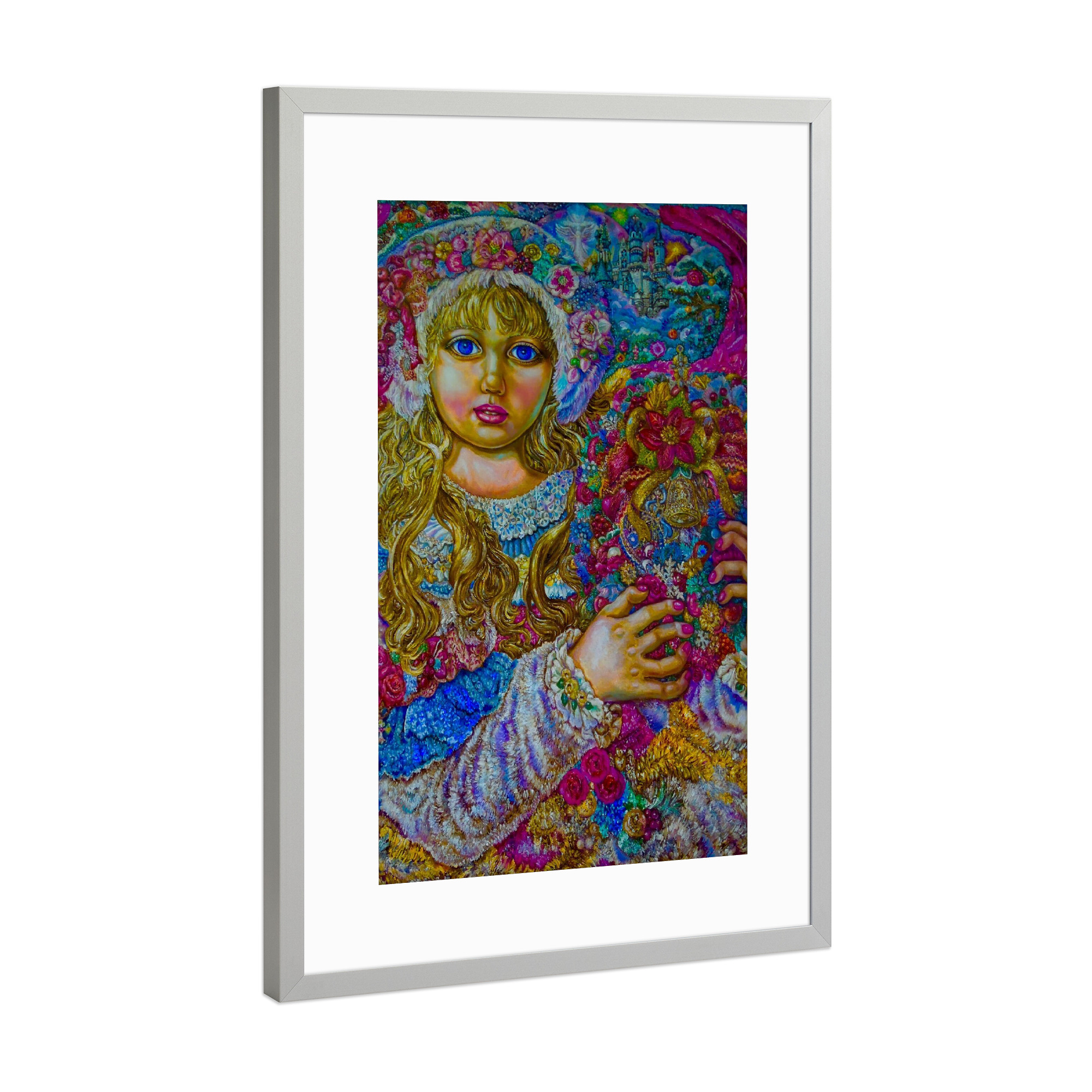 Poster mit Rahmen Silber "Ein Engel des Weihnachtskranzes" artboxONE - Menschen,Weihnachten - Engel,Weihnachten,Kunst,Fantasie,Religion