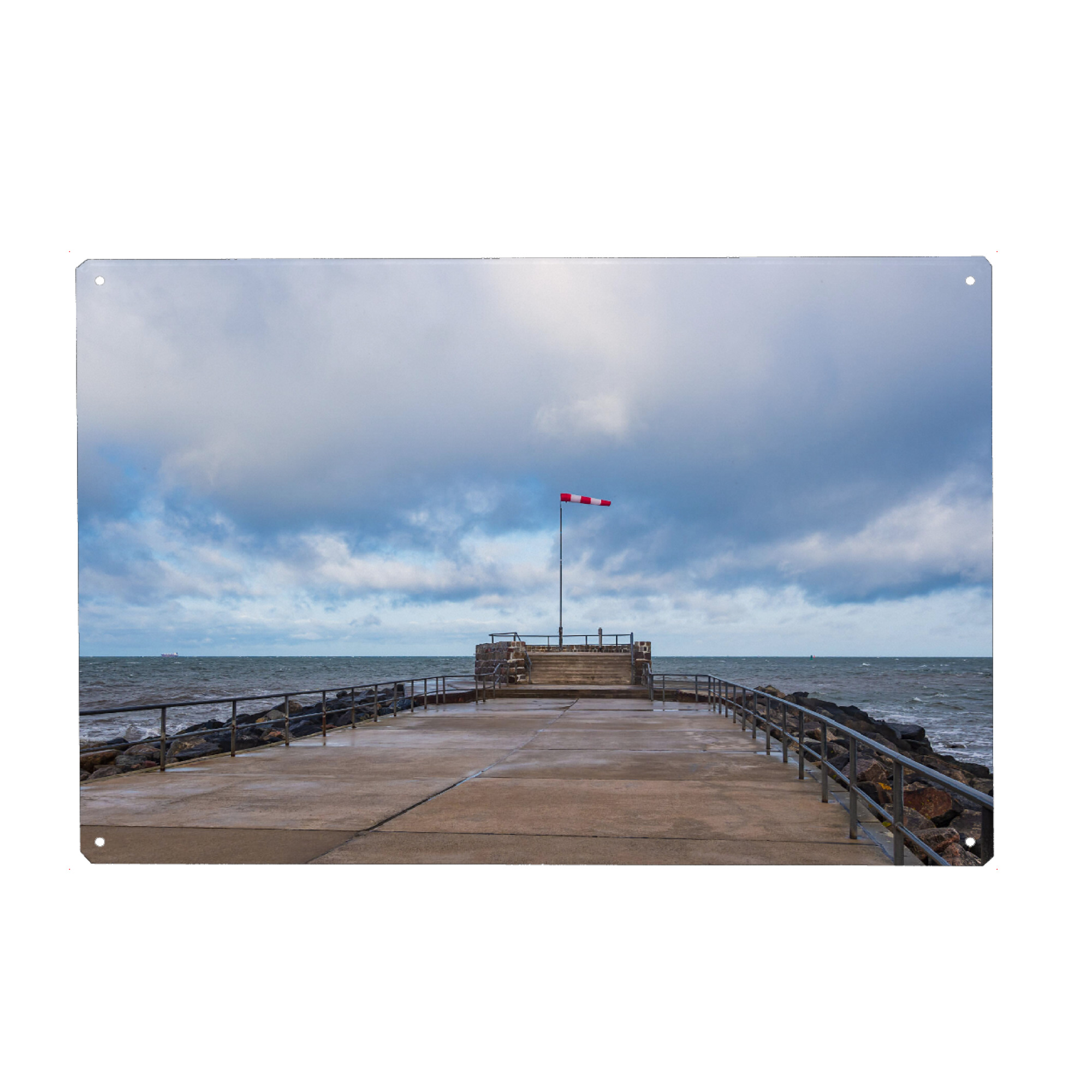 Metall Poster "Meer, Mole und Windsack" artboxONE - Natur,Reise,Architektur,Reise / Strand und Meer