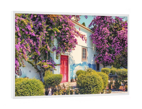 Poster mit weißem Rahmen "Bougainvillea in Lissabon" artboxONE - Städte,Reise,Architektur,Reise / Länder,Städte / Weitere