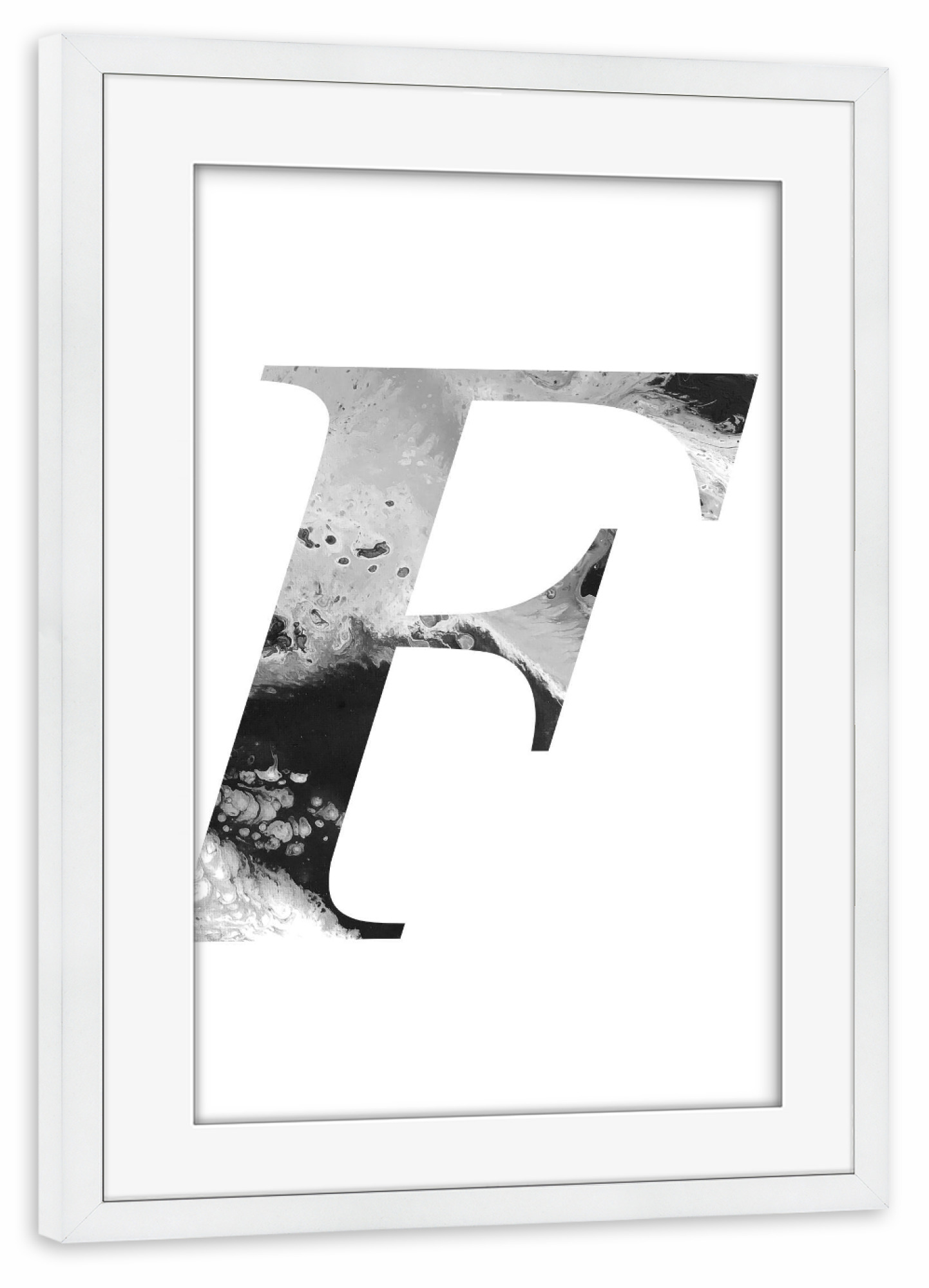 Poster mit Rahmen weiß "Buchstabe Alphabet F" artboxONE - Typografie,Schwarzweiß,Buchstaben,Buchstaben / F