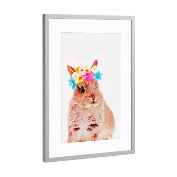 Poster mit Rahmen Silber "Blumenhase" artboxONE - Floral,Für Kinder,Tiere - Hase,Blumen,Blumen,Frühling,Schön,Tier,Wild