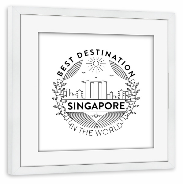 Poster mit Rahmen weiß "Singapur-Abzeichen" artboxONE - Städte - Stadt,Abzeichen,Wahrzeichen,Symbol,Vektor,Abbildung,Gebäude,Singapur