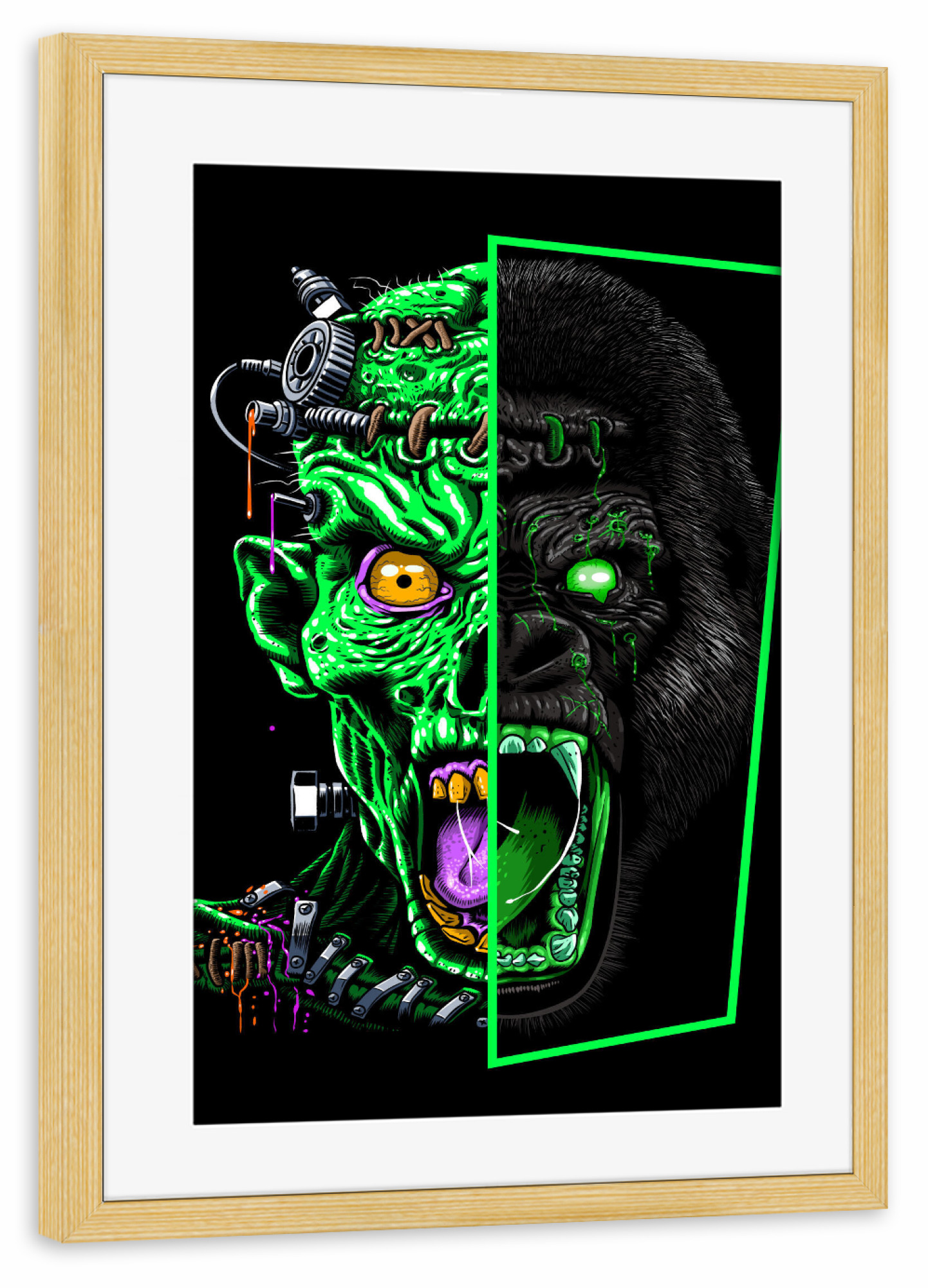 Poster mit Rahmen kiefer "Zombie gegen Gorilla" artboxONE - Tiere,Fiktion