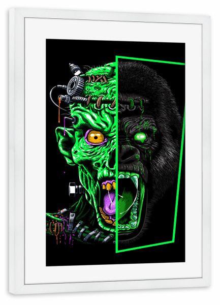 Poster mit Rahmen weiß "Zombie gegen Gorilla" artboxONE - Tiere,Fiktion