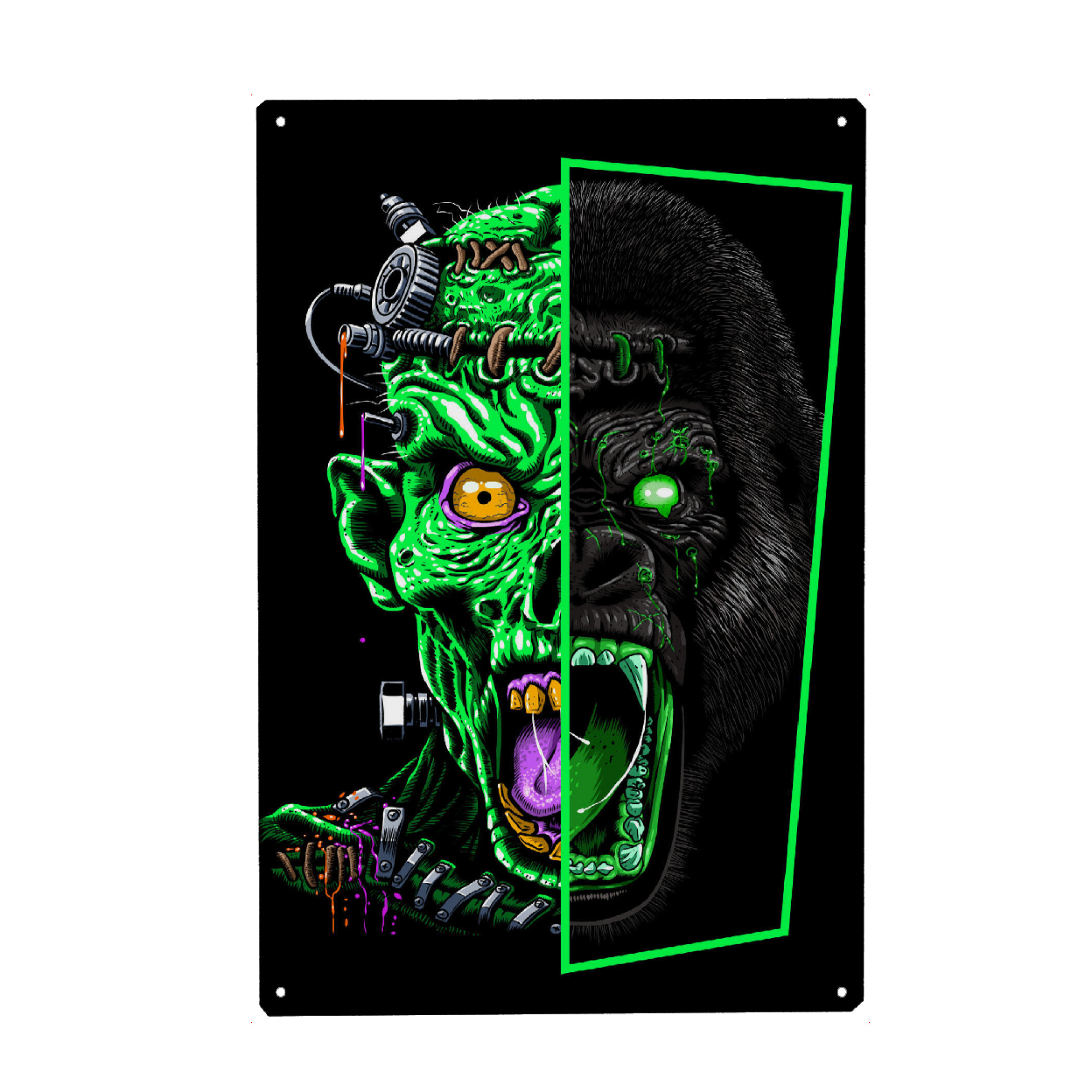 Metall Poster "Zombie gegen Gorilla" artboxONE - Tiere,Fiktion