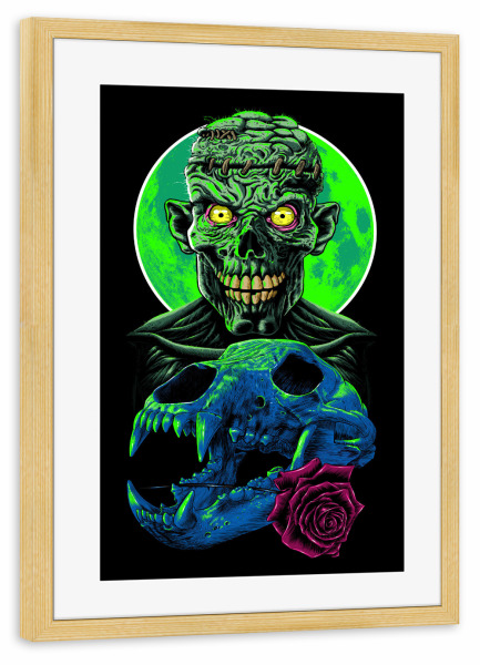 Poster mit Rahmen kiefer "Schädel und Blumenzombie" artboxONE - Tiere,Fiktion