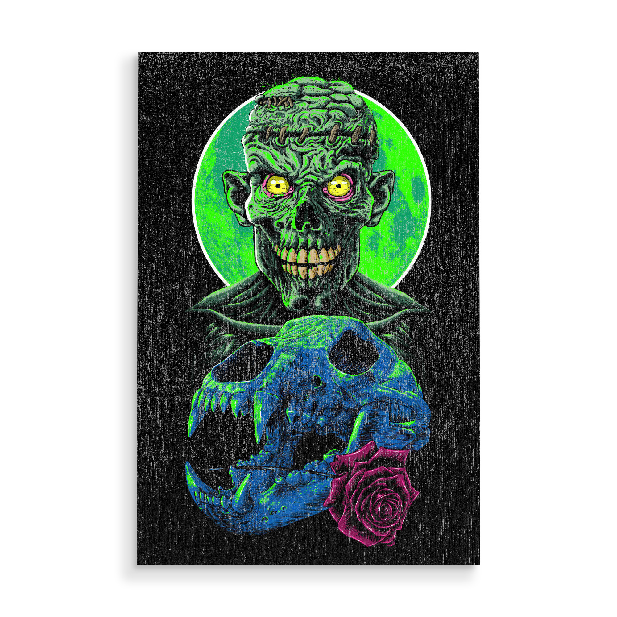 Holzbild "Schädel und Blumenzombie" artboxONE - Tiere,Fiktion
