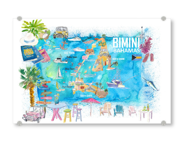 Acrylglasbild "Bimini Bahamas Karte" artboxONE - Natur,Reise,Reise / Strand und Meer