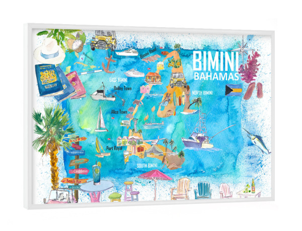Poster mit weißem Rahmen "Bimini Bahamas Karte" artboxONE - Natur,Reise,Reise / Strand und Meer