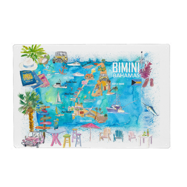 Metall Poster "Bimini Bahamas Karte" artboxONE - Natur,Reise,Reise / Strand und Meer