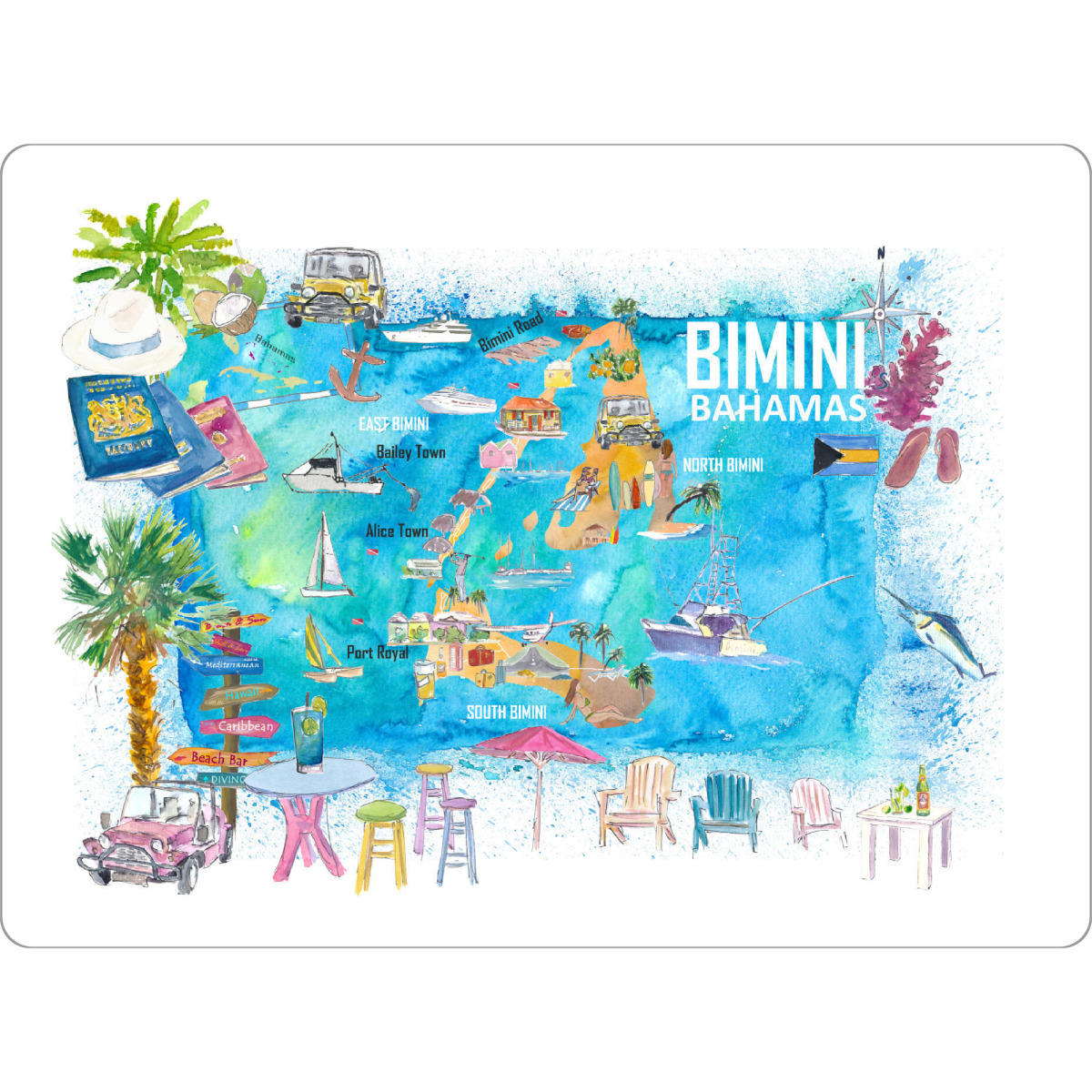 Tischset "Bimini Bahamas Karte" artboxONE - Natur,Reise,Reise / Strand und Meer