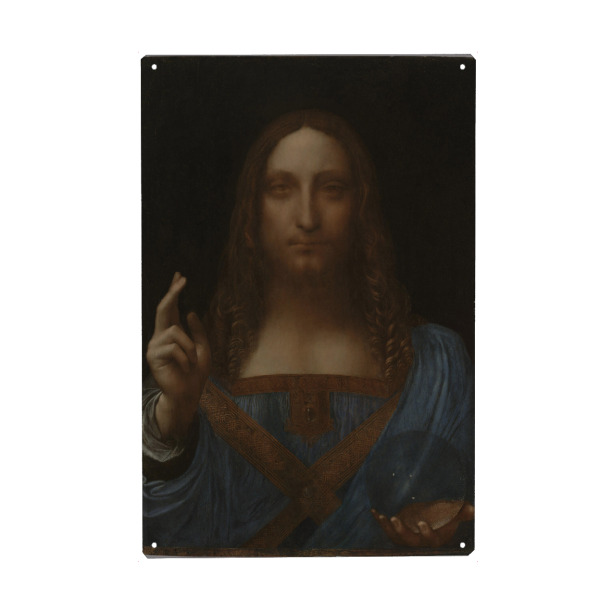 Holzbild "Christ der Erlöser" artboxONE - Menschen,Männer - Leonardo da vinci,Christus,Mensch,Gemälde,Malerei,Kunst,Portrait,Dunkel,Gewandt,Kugel