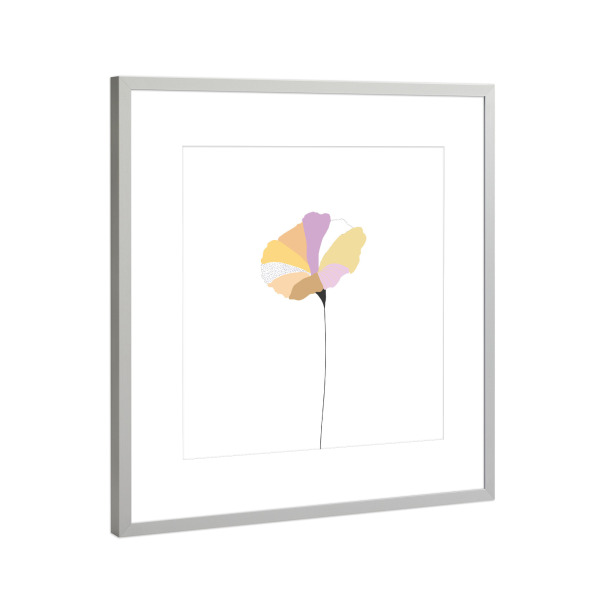 Poster mit Rahmen Silber "Mohnblume bunt/gelb" artboxONE - Floral,Abstrakt - Mohnblume,Colourful,Fineline,Abstrakt,Abstract,Art,Illustration