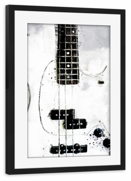 Poster mit Rahmen schwarz "Weiße E-Gitarren-Aquarell" artboxONE - Musik,Für Papa - Gitarre,Gitarrist,Musik,Musikinstrument,Aquarell,Kunst,Jazz