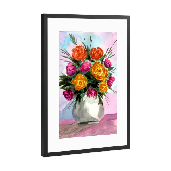Poster mit Rahmen Schwarz (Metallic) "Rosenstrauß in Vase" artboxONE - Floral