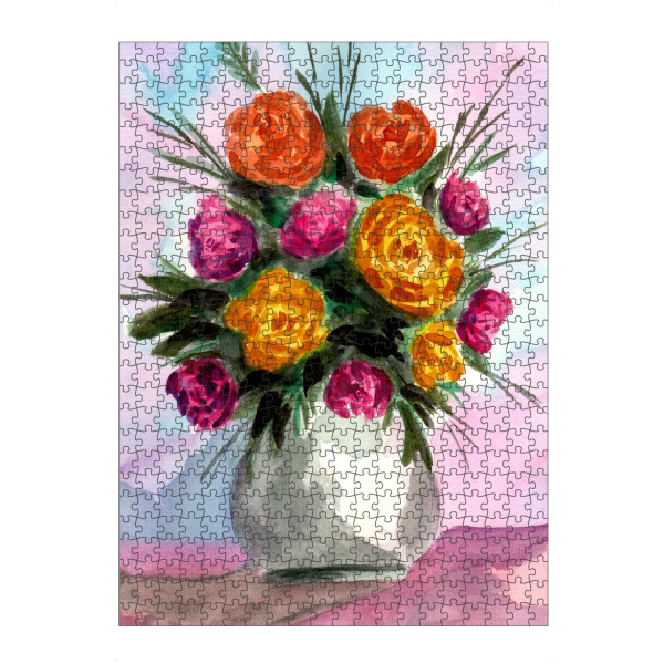 artboxONE Puzzle "Rosenstrauß in Vase" artboxONE - Floral - Blumen,Rosen,Orange,Lila,Vase,Blumenstrauß,Bouquet,Farbenfroh,Wasserfarben