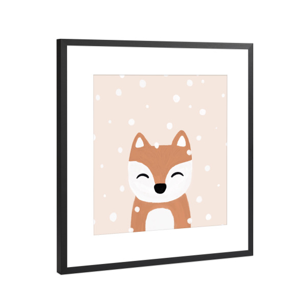 Poster mit Rahmen Schwarz (Metallic) "Schneefuchs" artboxONE - Natur,Für Kinder,Tiere,Weihnachten