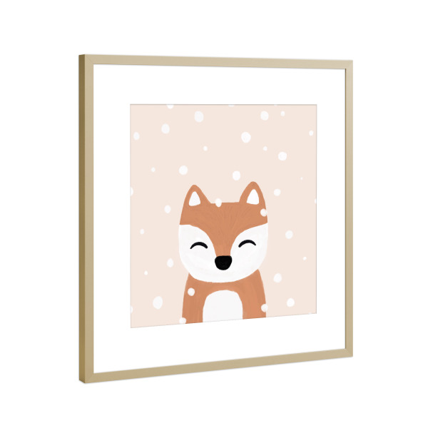 Poster mit Rahmen Gold "Schneefuchs" artboxONE - Natur,Für Kinder,Tiere,Weihnachten