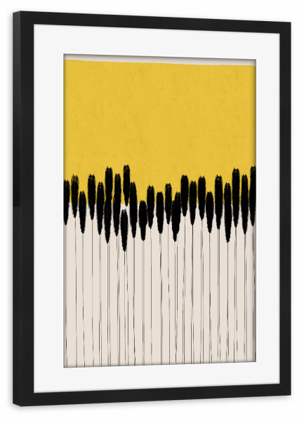 Poster mit Rahmen schwarz "Cats & Dotz-Abstract Ears" artboxONE - Abstrakt - Abstract,Modern,Scandi,Form,Brush,Yellow,Black