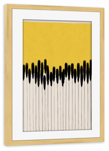 Poster mit Rahmen kiefer "Cats & Dotz-Abstract Ears" artboxONE - Abstrakt - Abstract,Modern,Scandi,Form,Brush,Yellow,Black