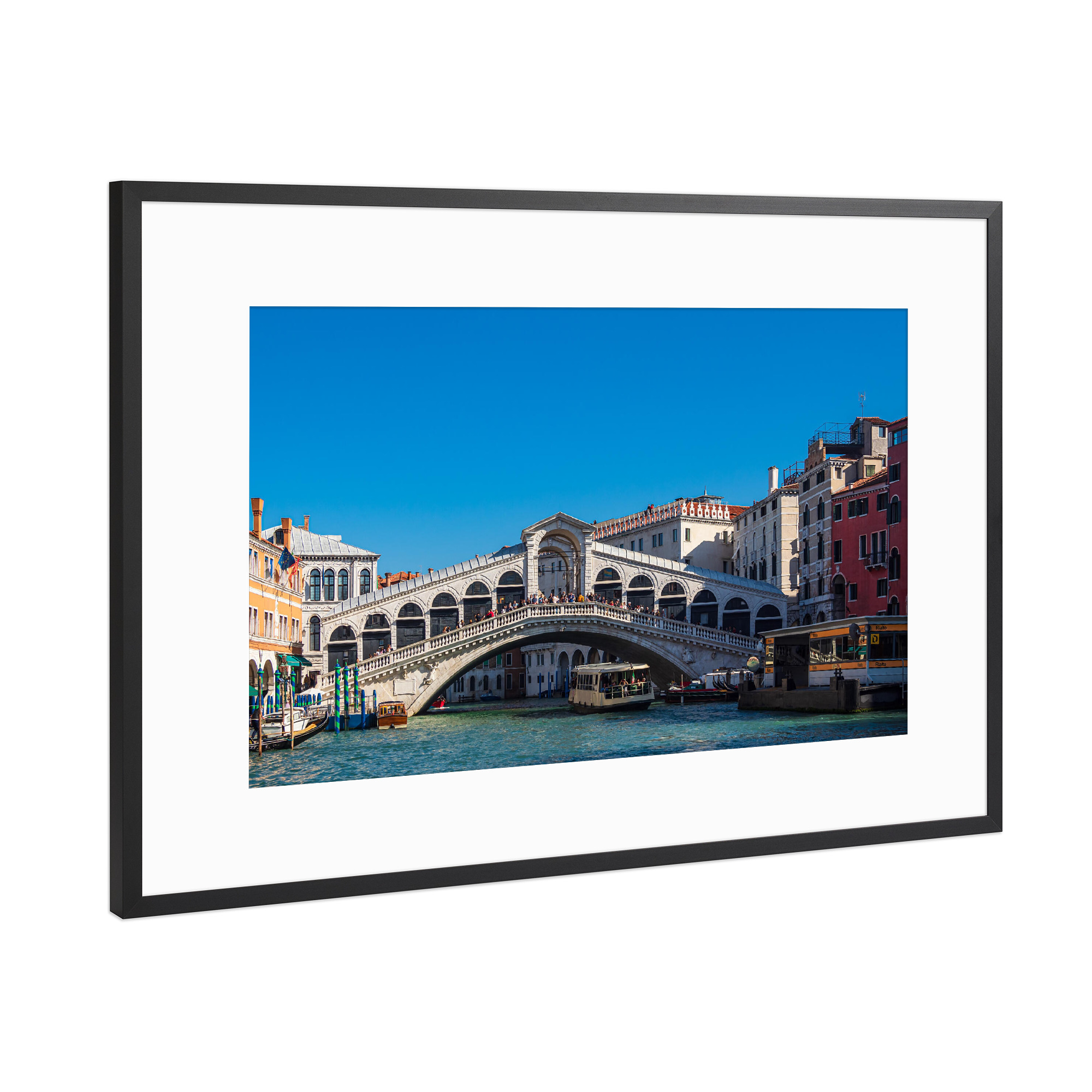 Poster mit Rahmen Schwarz (Metallic) "Canal Grande und Rialto Brücke" artboxONE - Reise,Architektur,Städte / Venedig