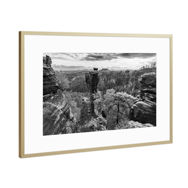 Poster mit Rahmen Gold "Elbsandsteingebirge Felsenwelt" artboxONE - Natur,Reise,Schwarzweiß