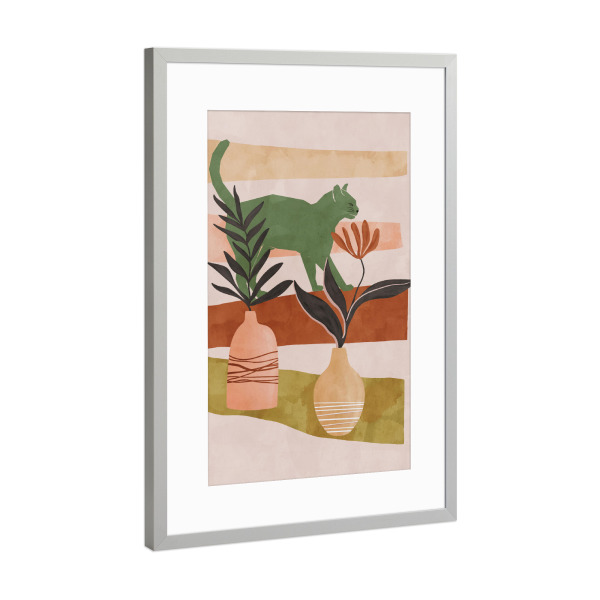 Poster mit Rahmen Silber "Abstract Green Cat" artboxONE - Floral,Tiere,Abstrakt