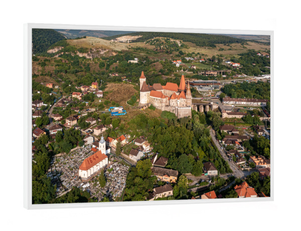 Poster mit weißem Rahmen "Burg Hunedoara in Rumänien" artboxONE - Städte,Architektur