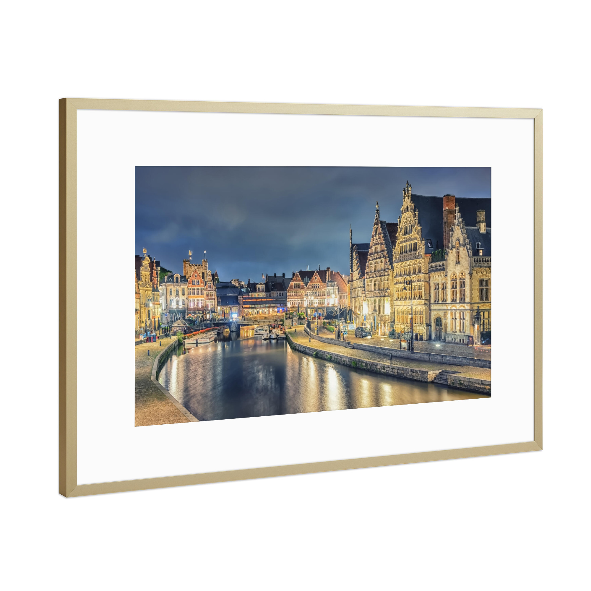 Poster mit Rahmen Gold "Kanal in Gent" artboxONE - Städte,Reise,Architektur,Reise / Länder,Städte / Weitere