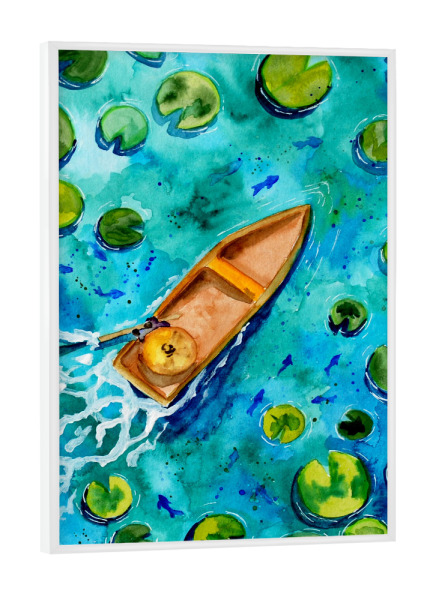Poster mit weißem Rahmen "Bootsfahrt auf See in türkis" artboxONE - Natur,Reise / Asien