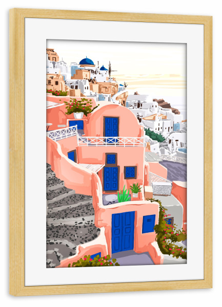 Poster mit Rahmen kiefer "Santorini Greece Architecture" artboxONE - Städte,Architektur