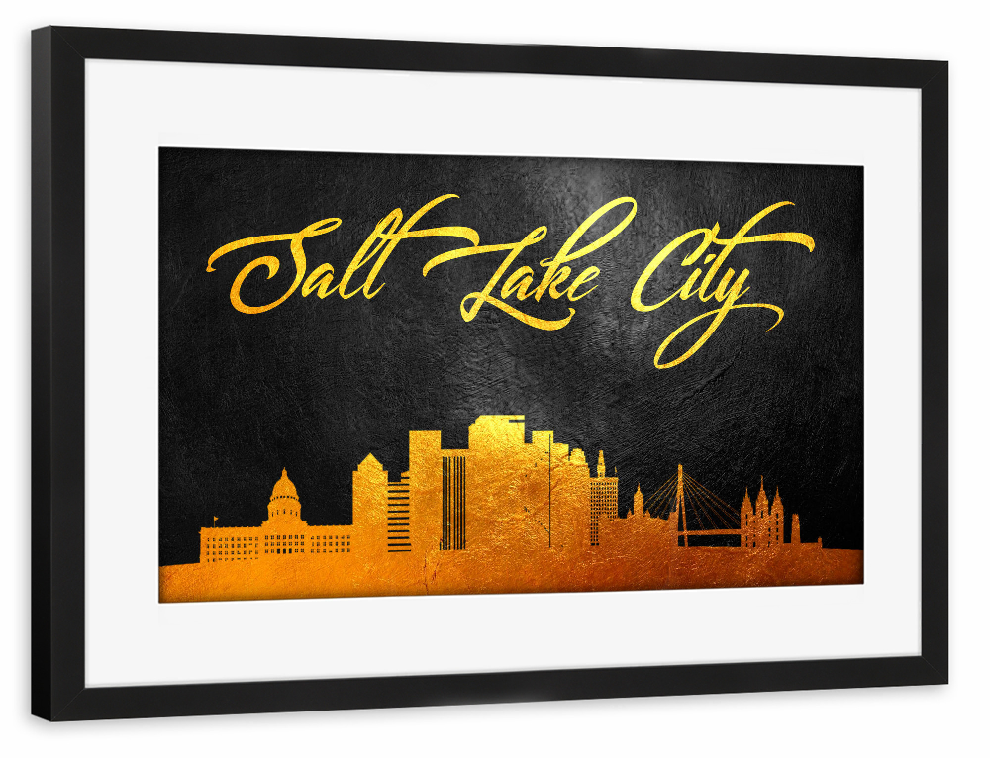 Poster mit Rahmen schwarz "Gold in Salt Lake City, Utah" artboxONE - Städte - Salt lake city,Gold,Skyline,Utah