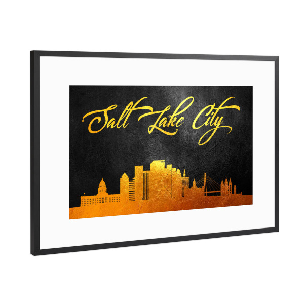 Poster mit Rahmen Schwarz (Metallic) "Gold in Salt Lake City, Utah" artboxONE - Städte - Salt lake city,Gold,Skyline,Utah